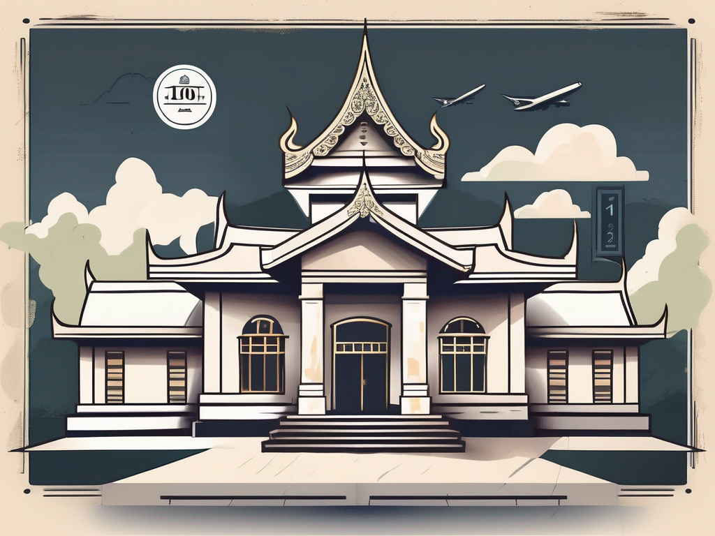 A traditional thai schoolhouse surrounded by iconic thai landmarks
