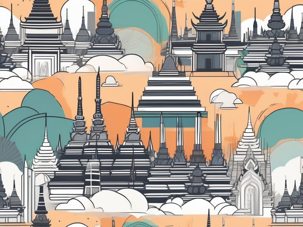 A thai cityscape with prominent landmarks