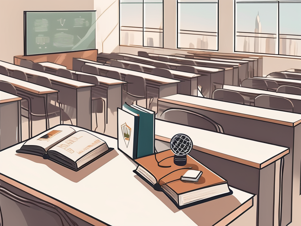 A classroom setting in dubai showcasing diverse language teaching materials like books and audio devices