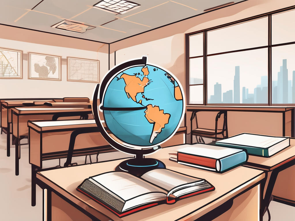 A classroom setting in china with various bilingual education tools like textbooks