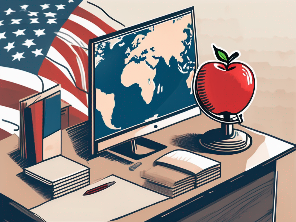 A classroom setting with an apple on a desk