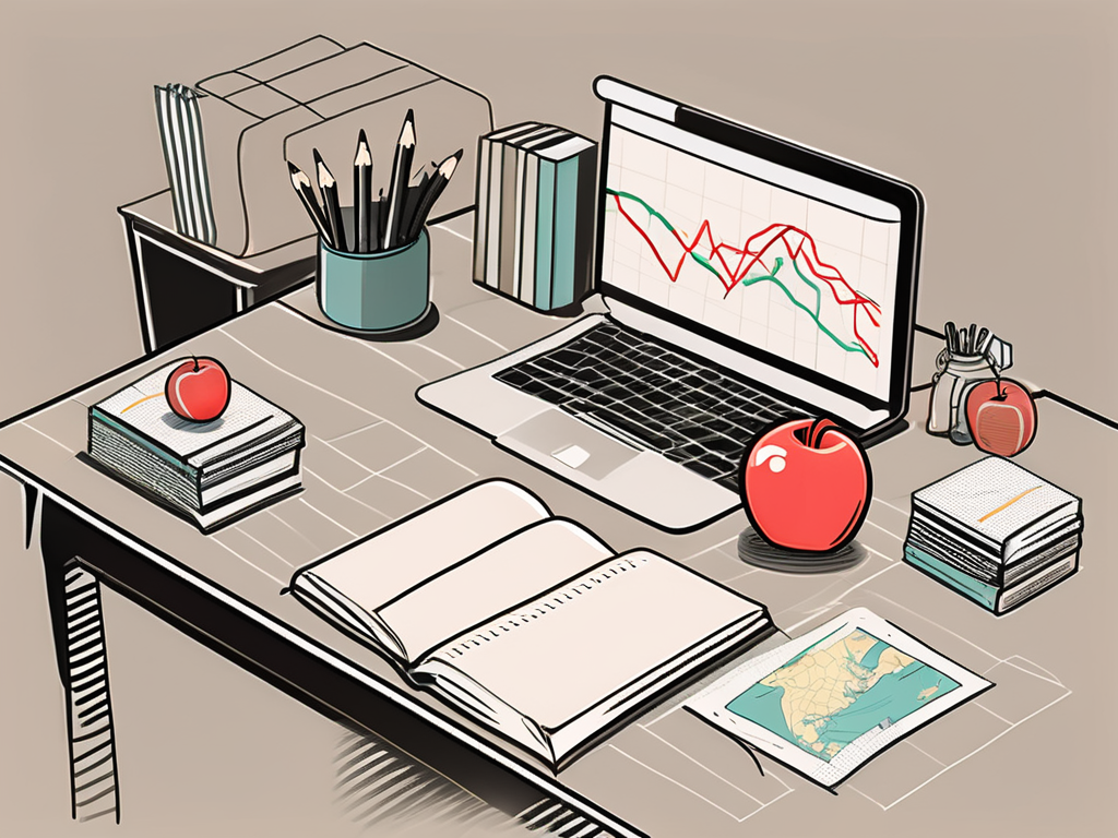 A teacher's desk with a piggy bank