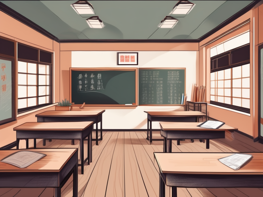 A traditional chinese classroom with a chalkboard
