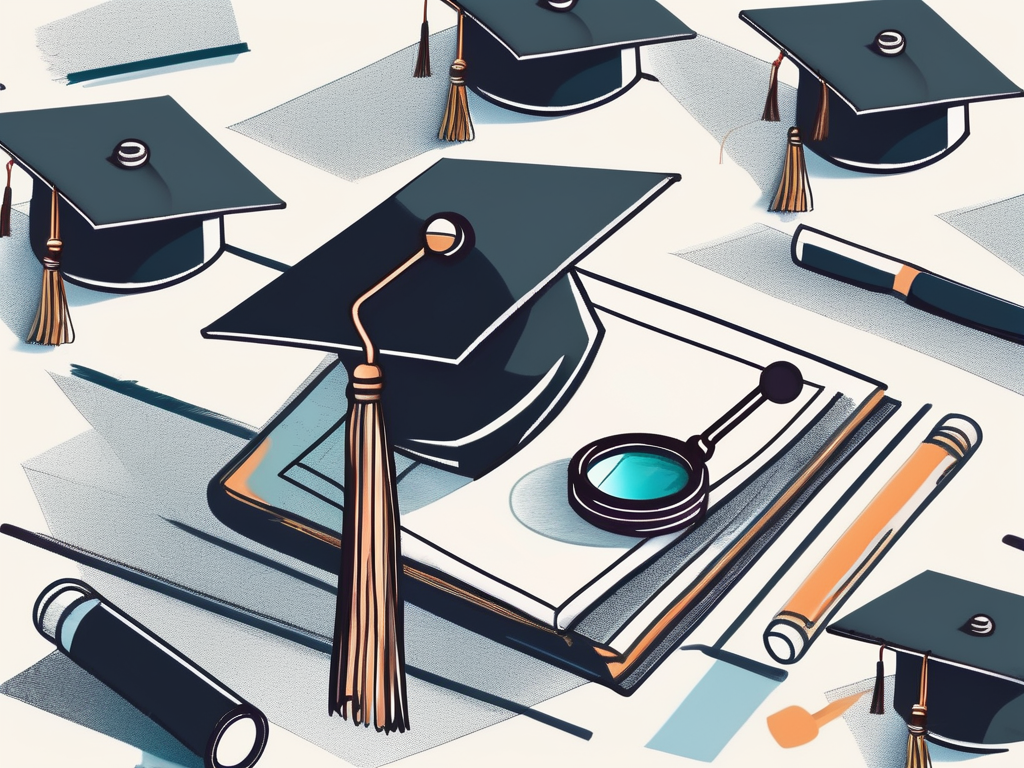 A classroom setting in dubai with a graduation cap and a magnifying glass symbolizing the pgce qualification and job search respectively