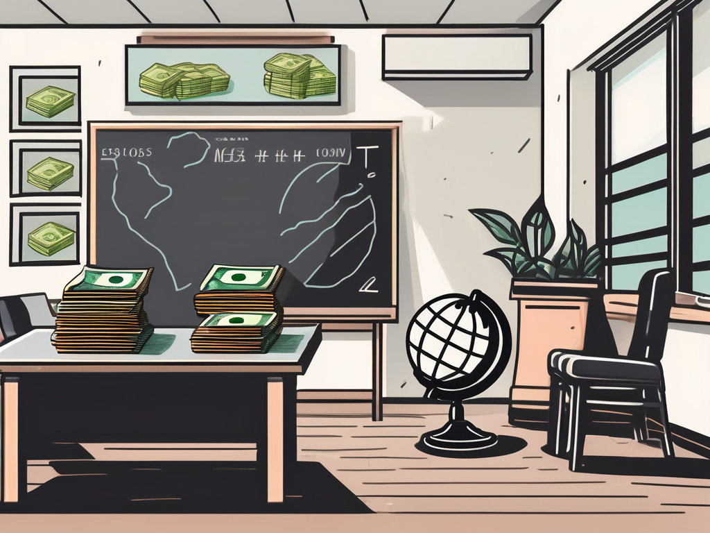 A traditional qatari school building rising upwards on a graph line