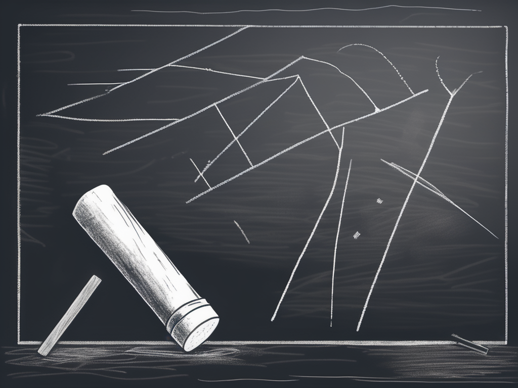 A broken chalk next to a half-erased blackboard