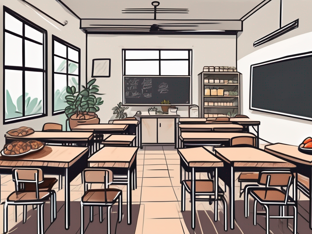 A classroom setting in vietnam with a chalkboard