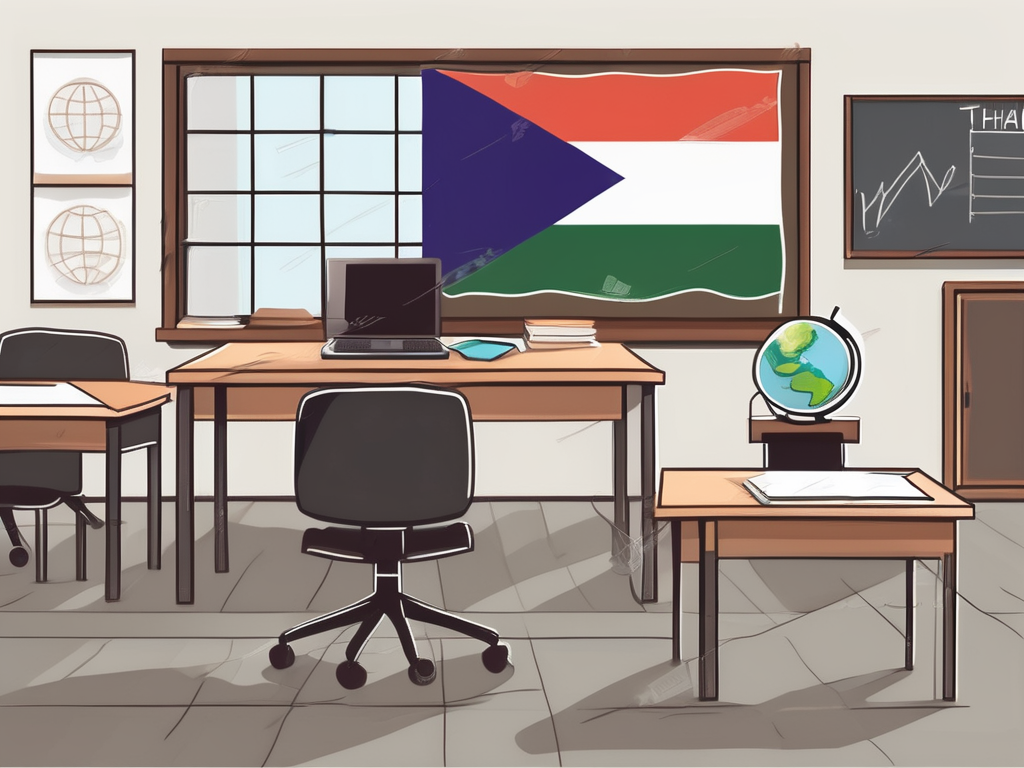 A classroom setting with a thai flag