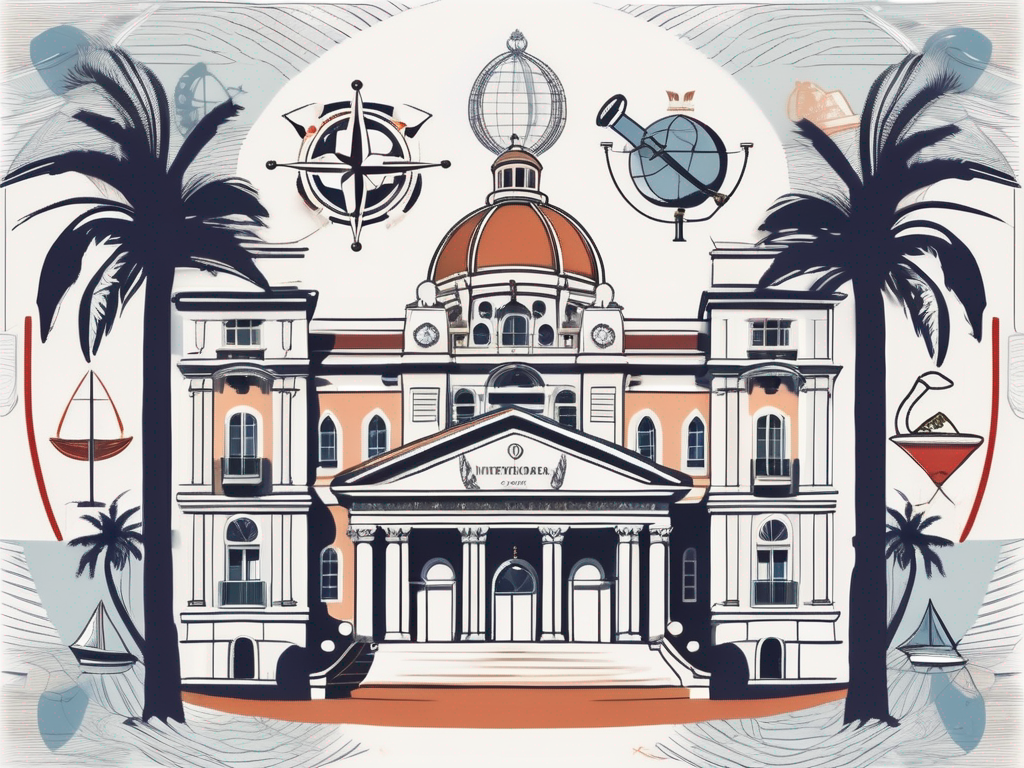 The international school of monaco building with various educational symbols like books