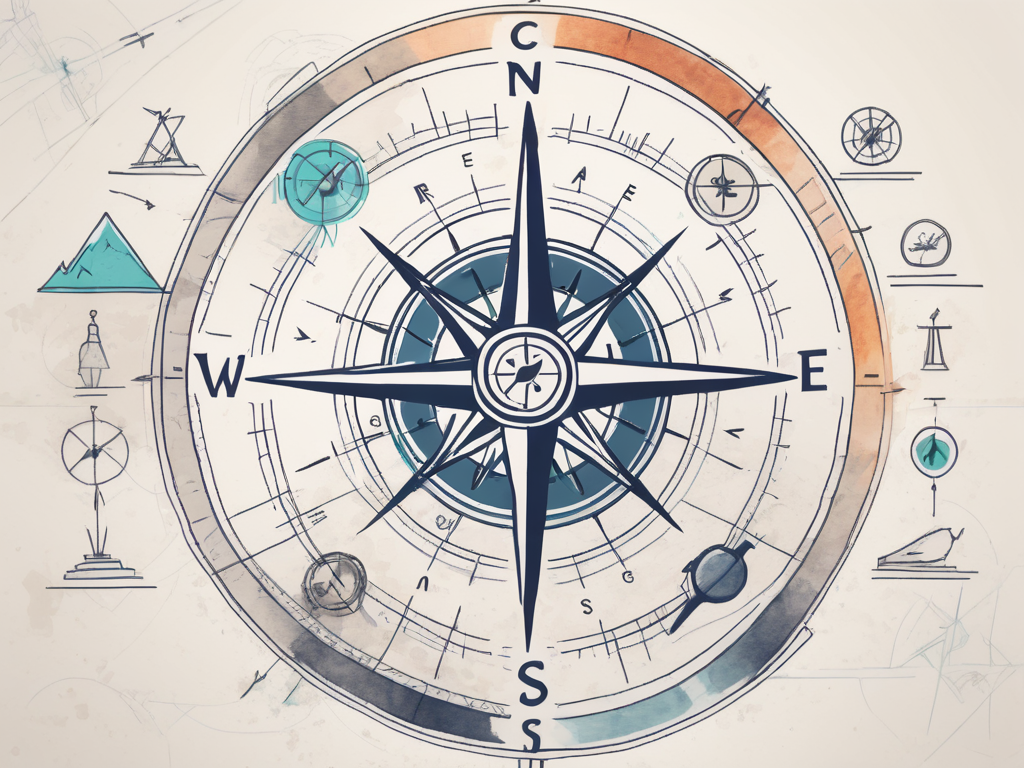 A compass surrounded by different symbols representing various career paths