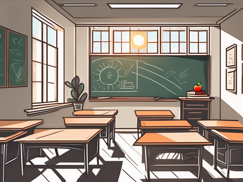 A classroom setting with a chalkboard