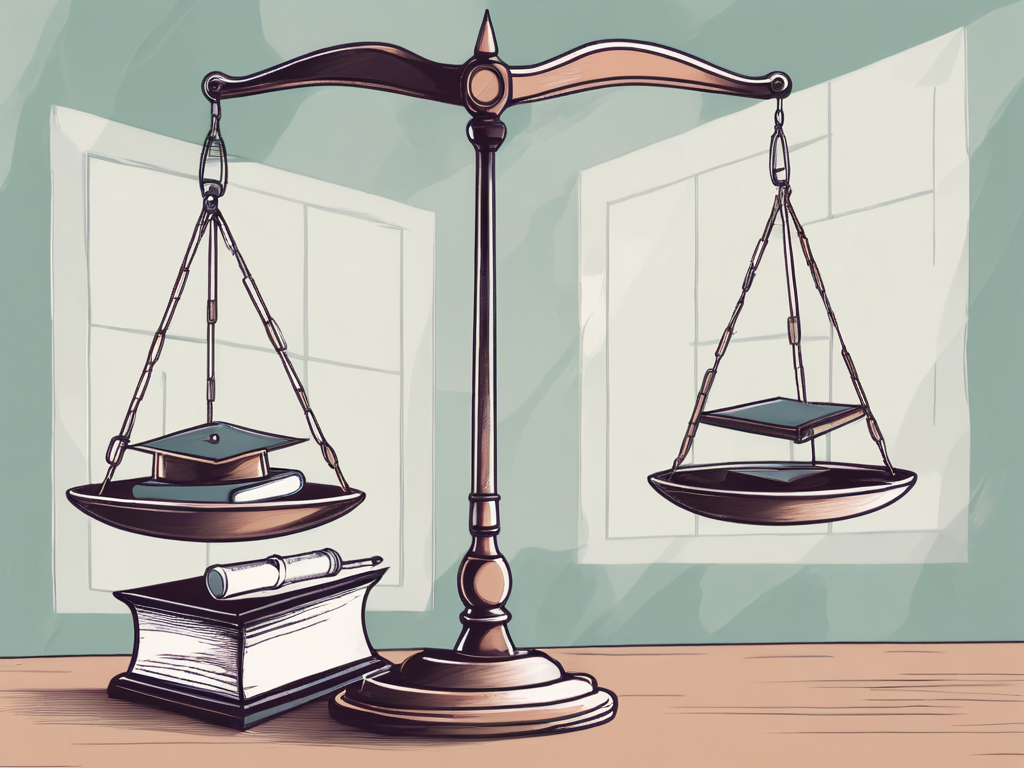 A balance scale with a postgraduate diploma on one side and a master's degree on the other