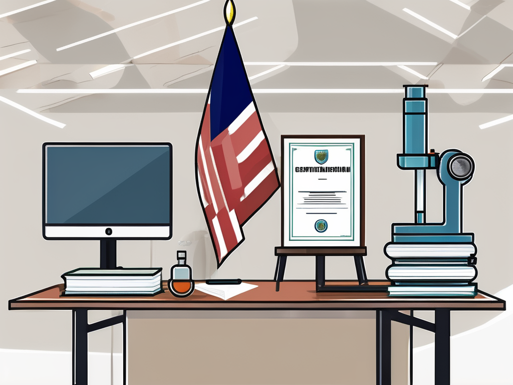 A classroom setting with a certificate on the wall