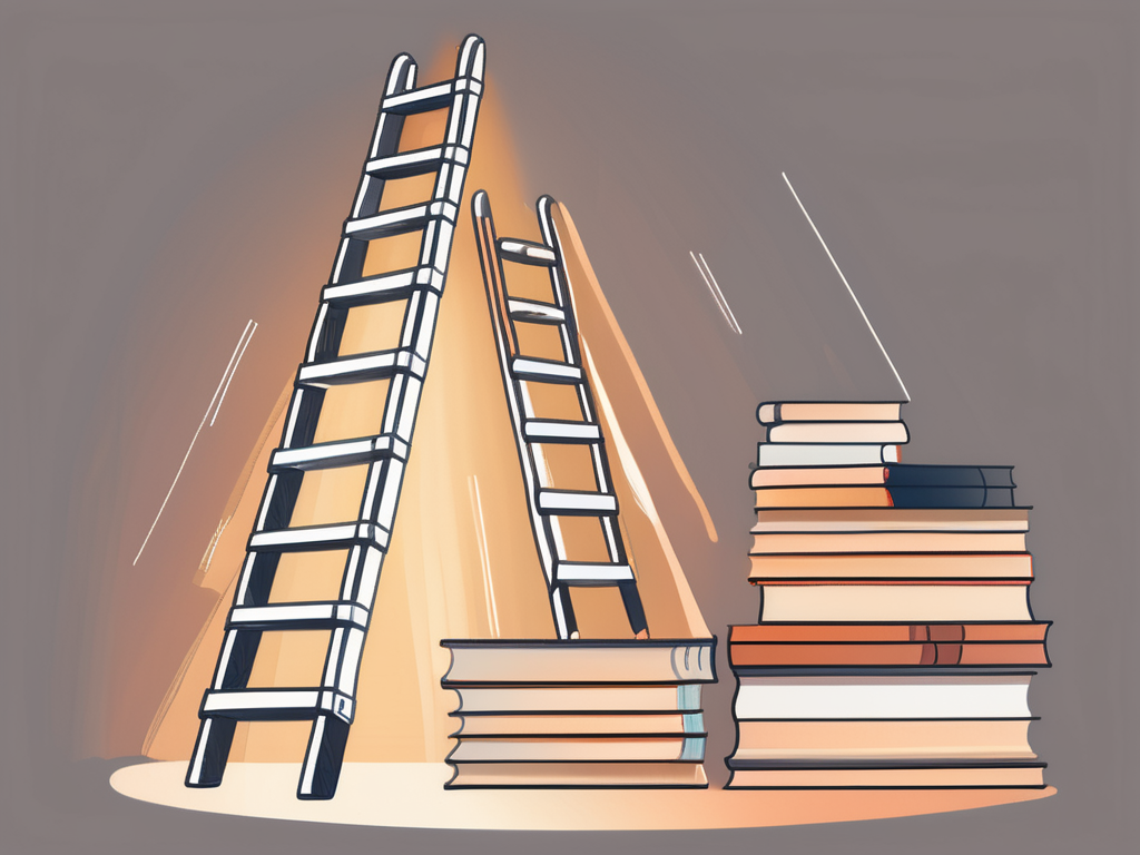 A ladder leaning against a stack of books