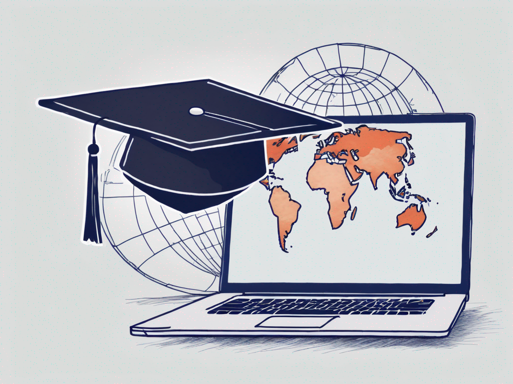 A laptop with a graduation cap on it