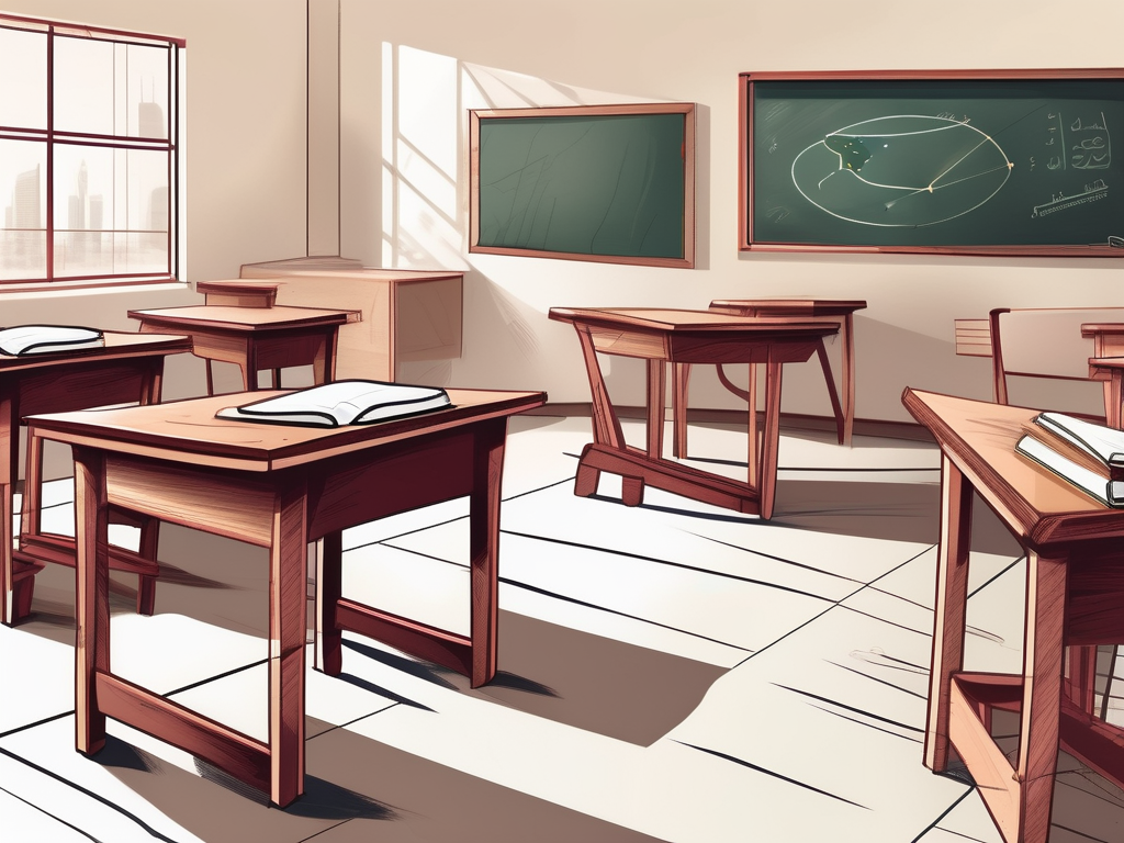 A classroom setting in qatar with traditional qatari architectural elements and educational tools like books