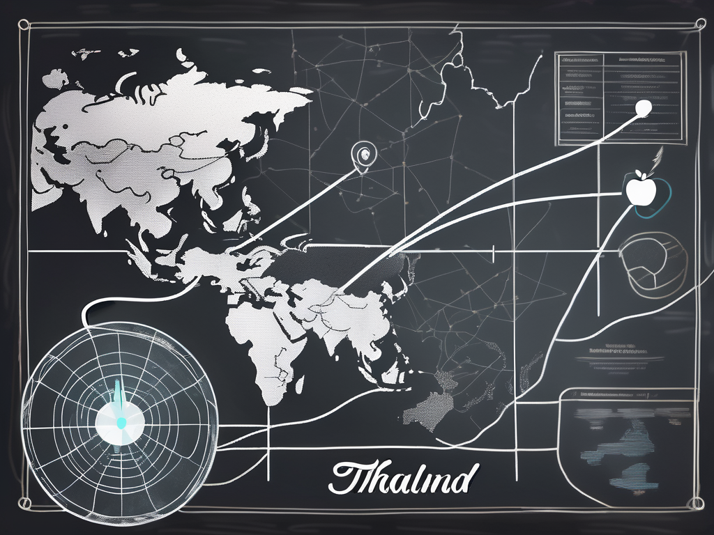 A chalkboard with a map of thailand