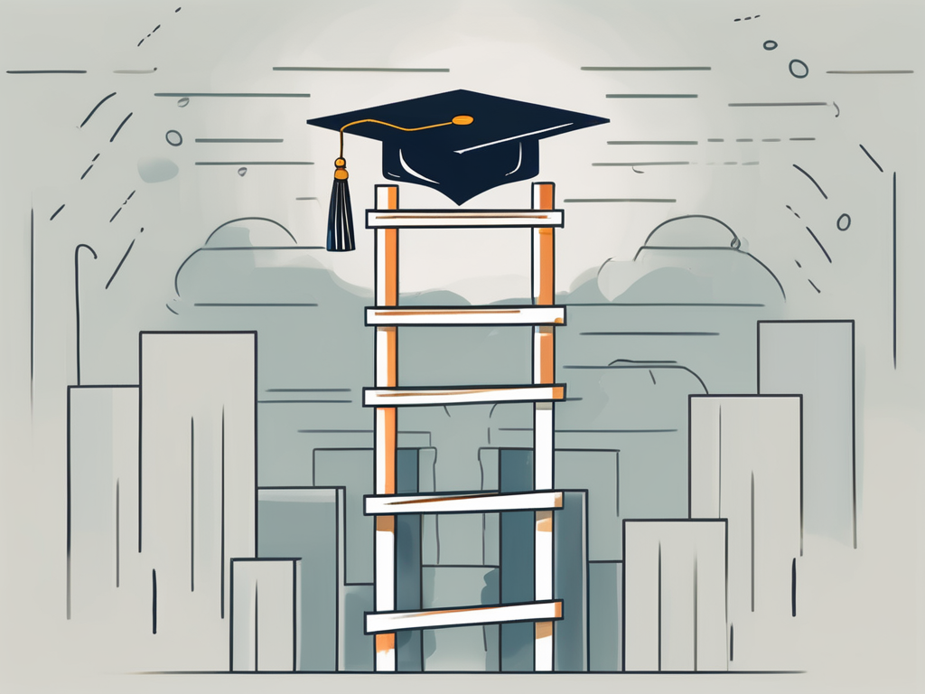 A ladder leading to a graduation cap
