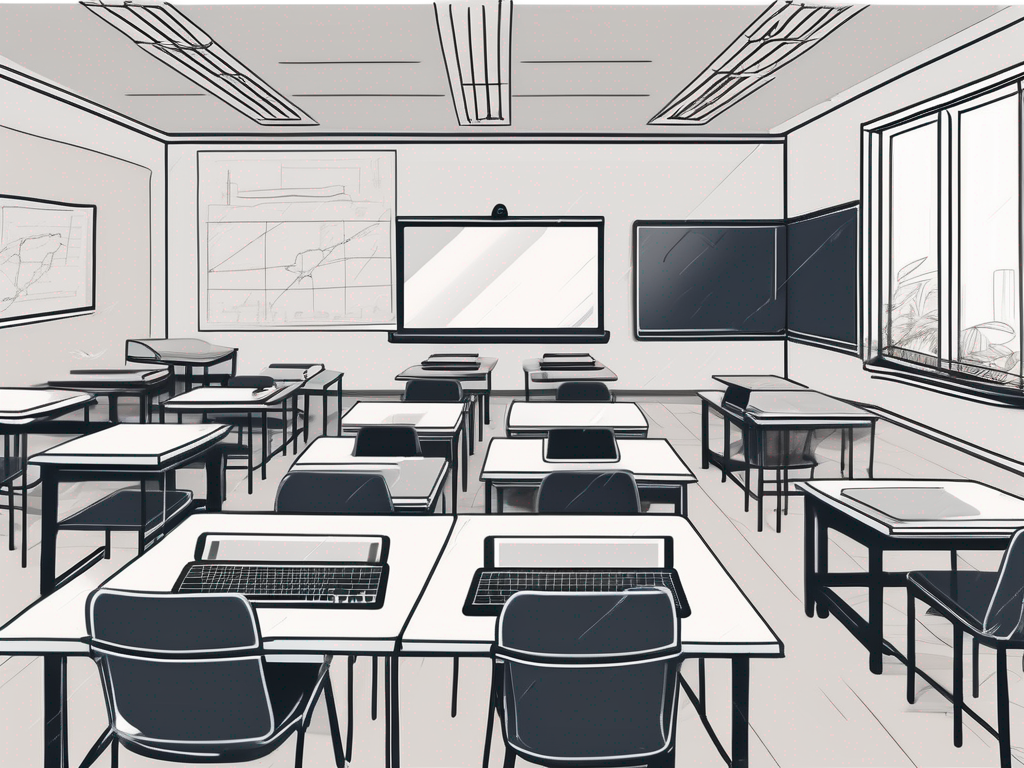 A modern classroom in vietnam equipped with various technological tools like laptops