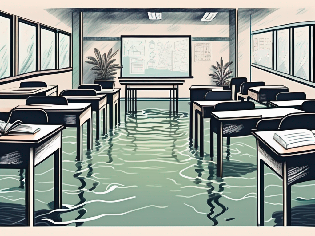 A classroom setting with a chalkboard