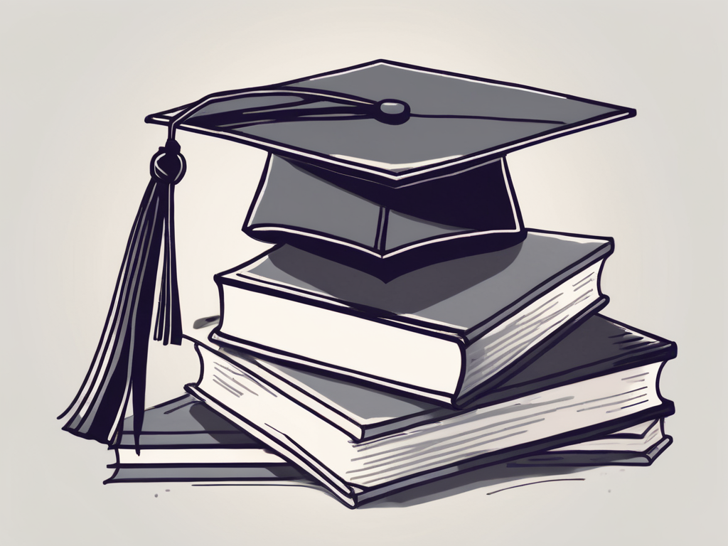 A stack of textbooks and a graduation cap