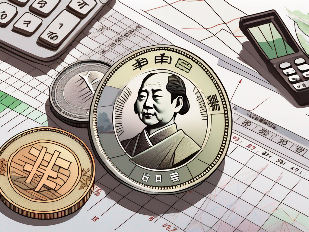 A variety of traditional japanese yen coins and bills on a desk