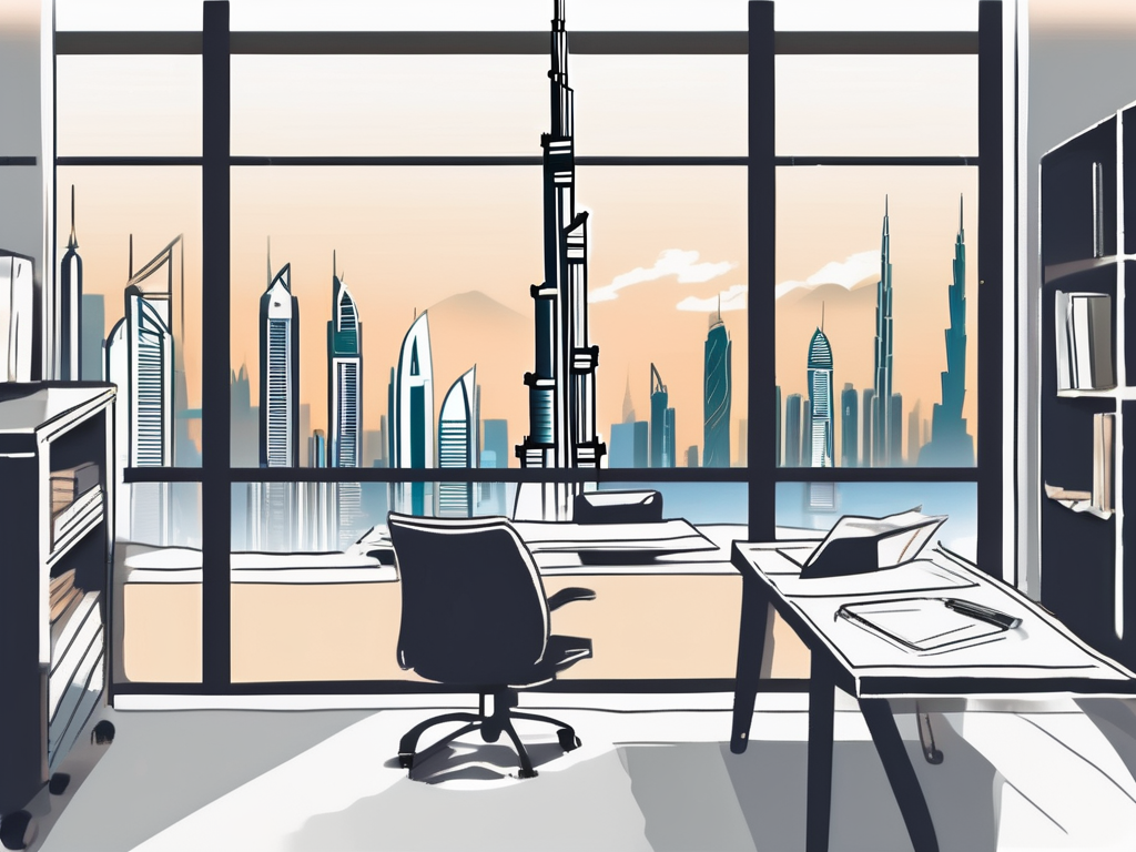 A classroom setting in dubai with a teacher's desk