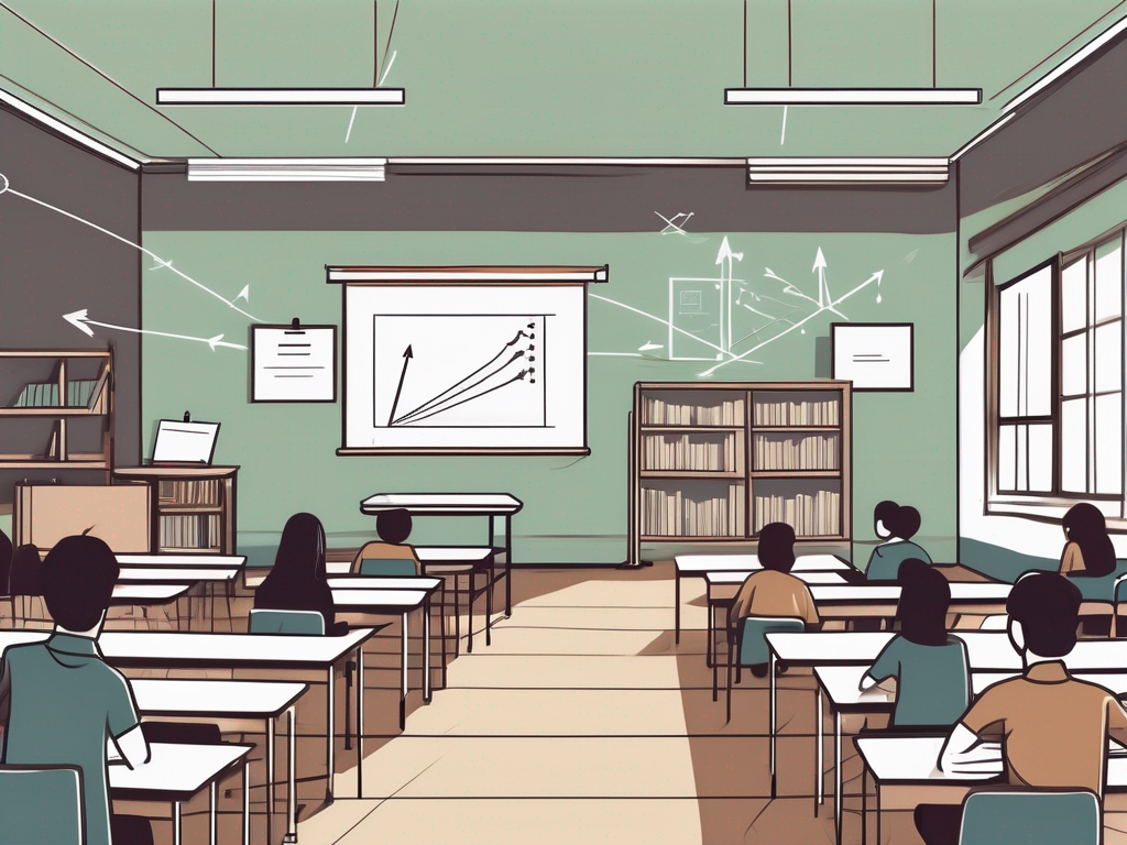 A classroom setting in malaysia with various symbols of humanities subjects like literature