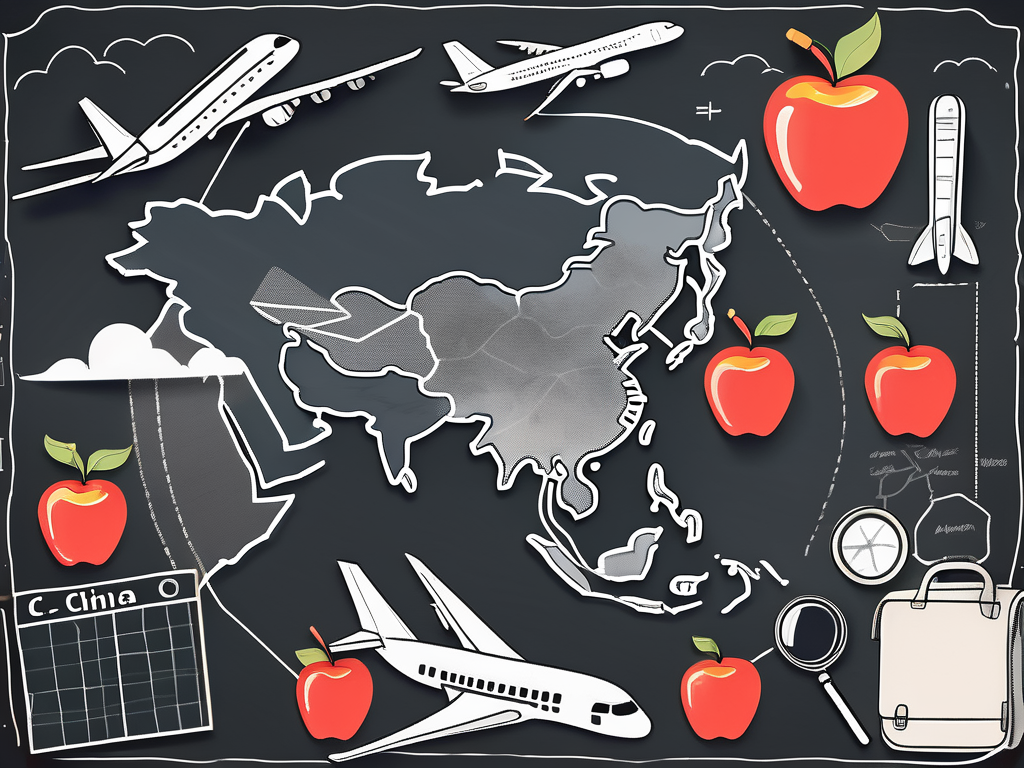 A chalkboard with a map of china