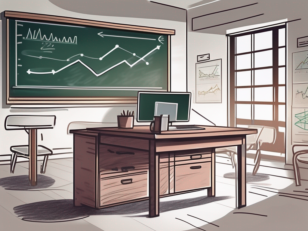 A classroom setting in qatar with a teacher's desk