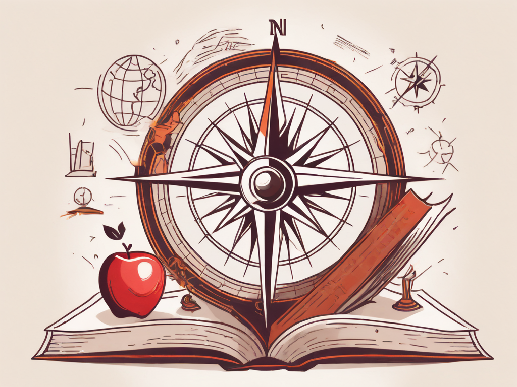 A compass resting on an open book