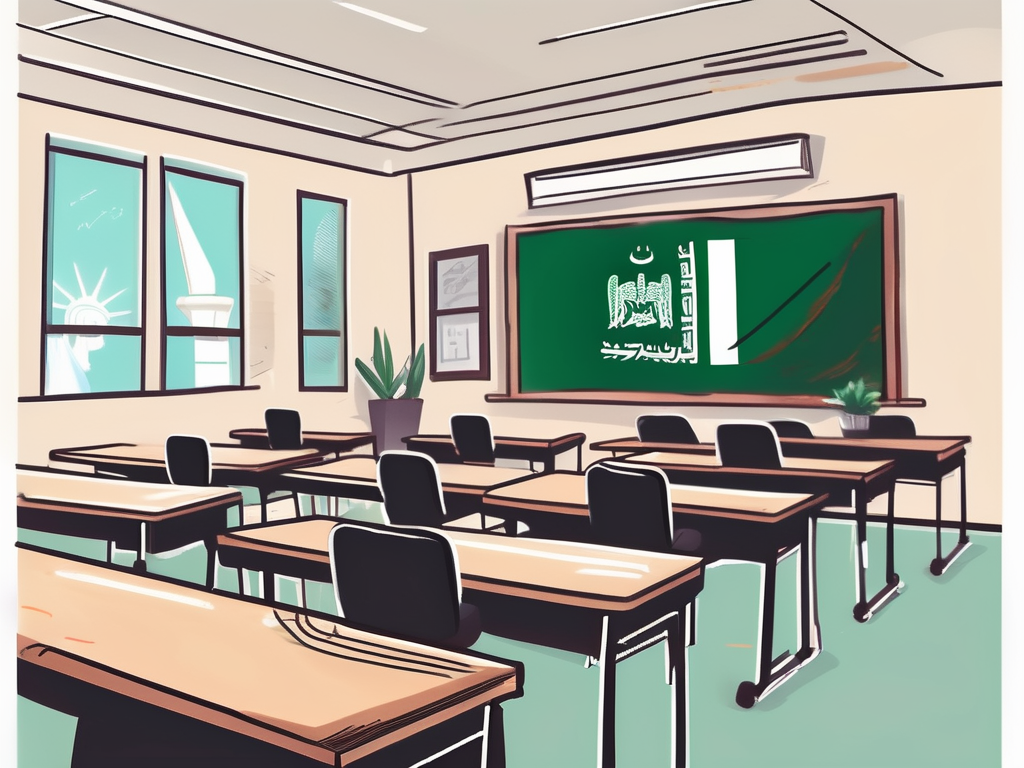 A classroom setting with english textbooks on desks