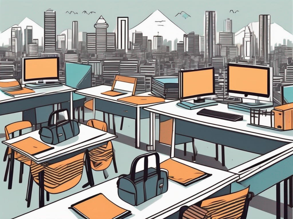 A diverse array of school desks