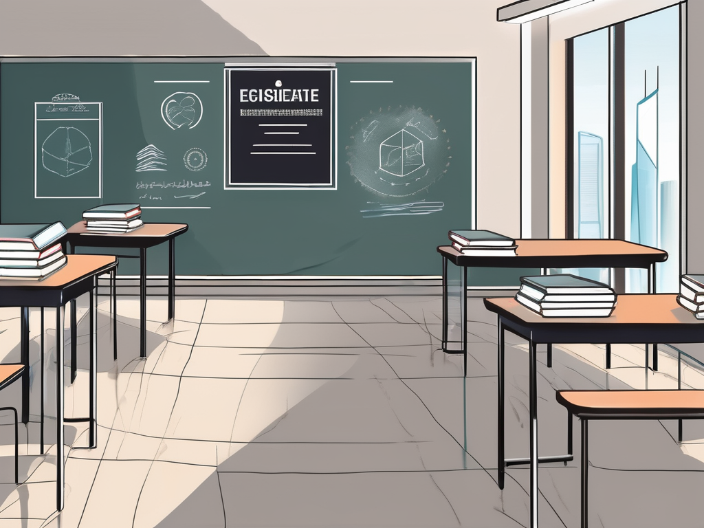 A classroom setting in dubai with english teaching materials like books and a chalkboard