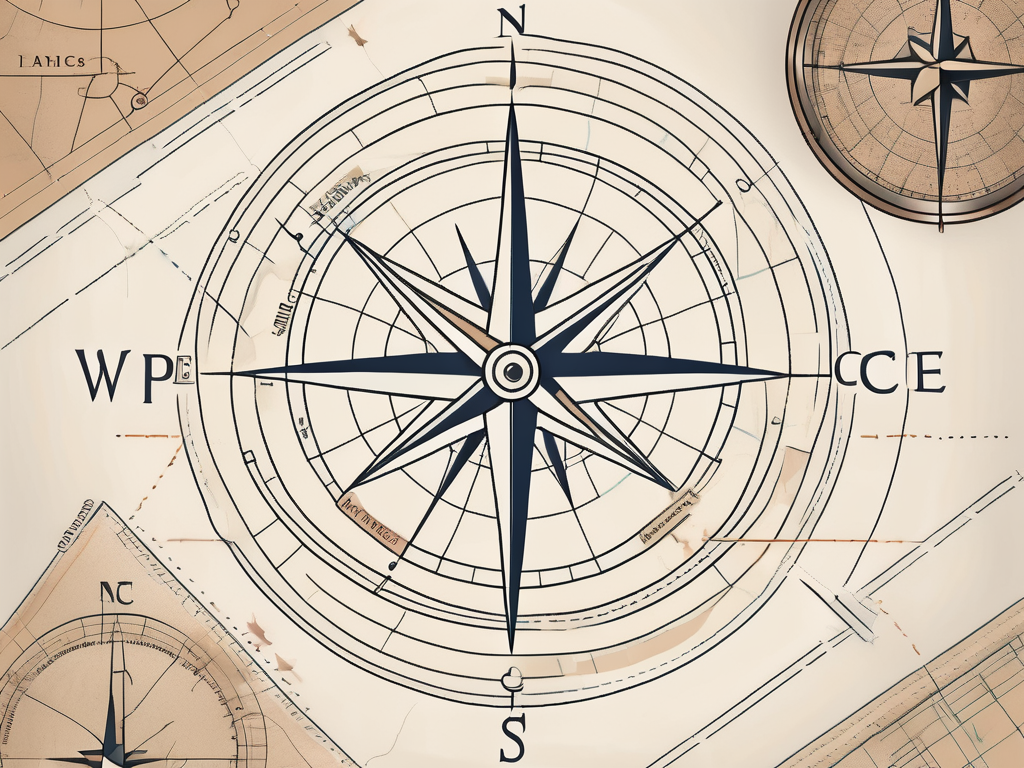 A compass and a map with various educational paths marked out