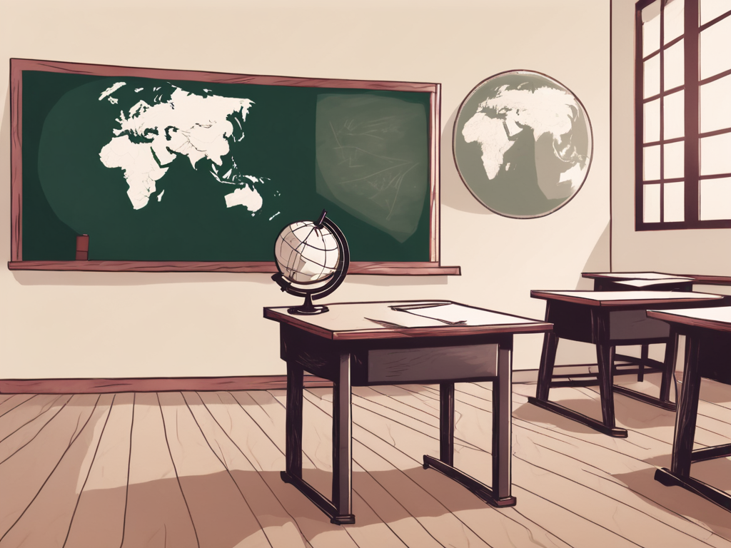 A traditional chinese classroom with an empty teacher's desk in front