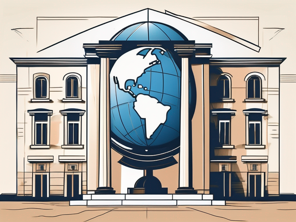 A traditional cypriot school building with a globe in the background