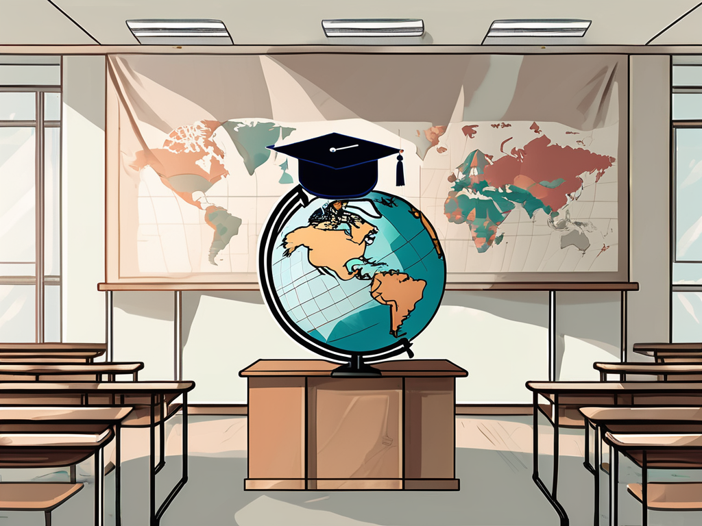 A classroom setting with a globe