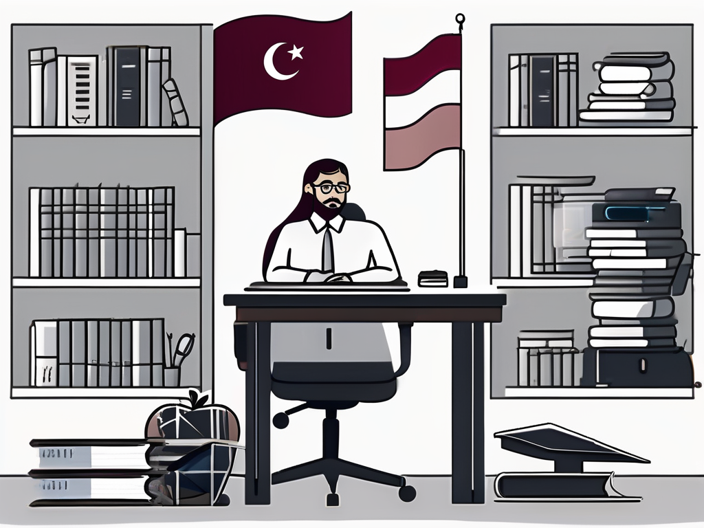 A typical qatari school building with a flag