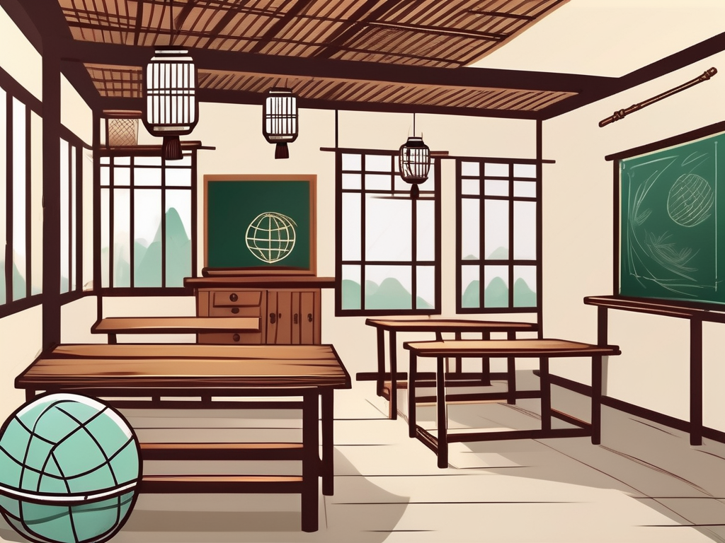 A classroom setting with traditional vietnamese elements
