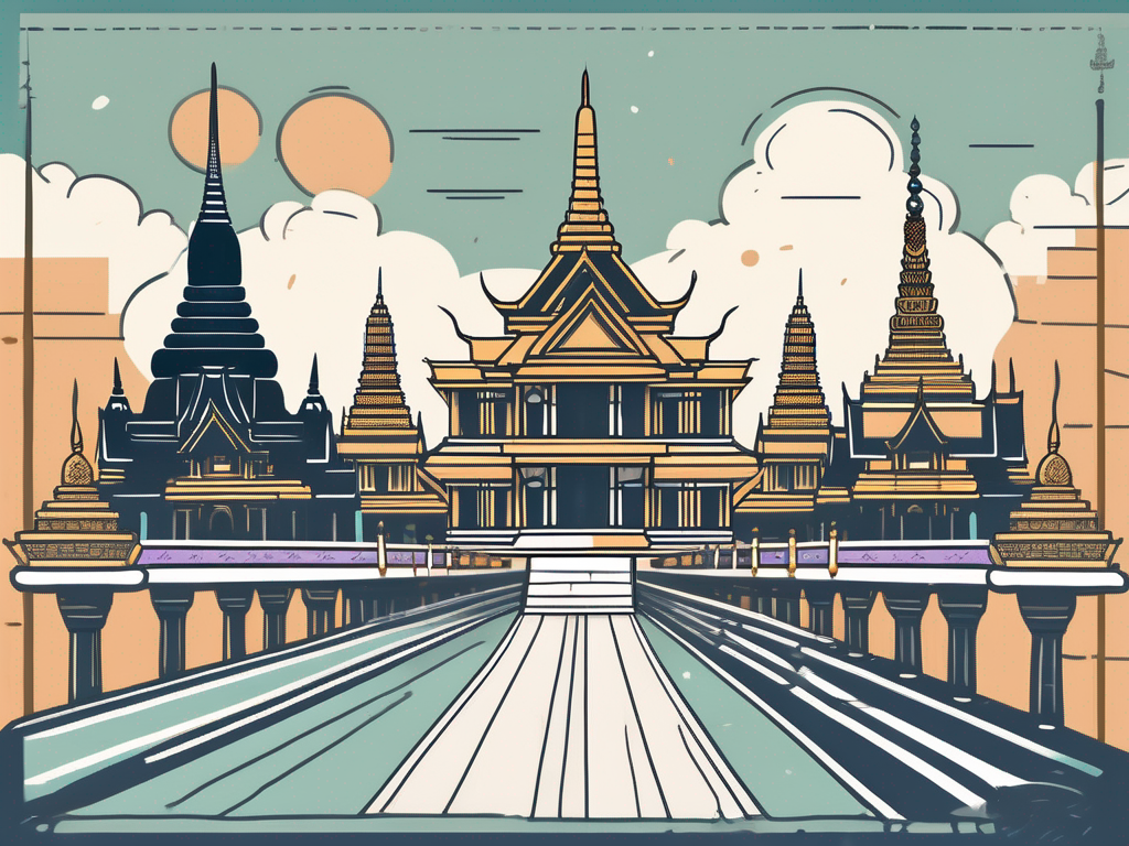 A symbolic hurdle track with various iconic landmarks of bangkok