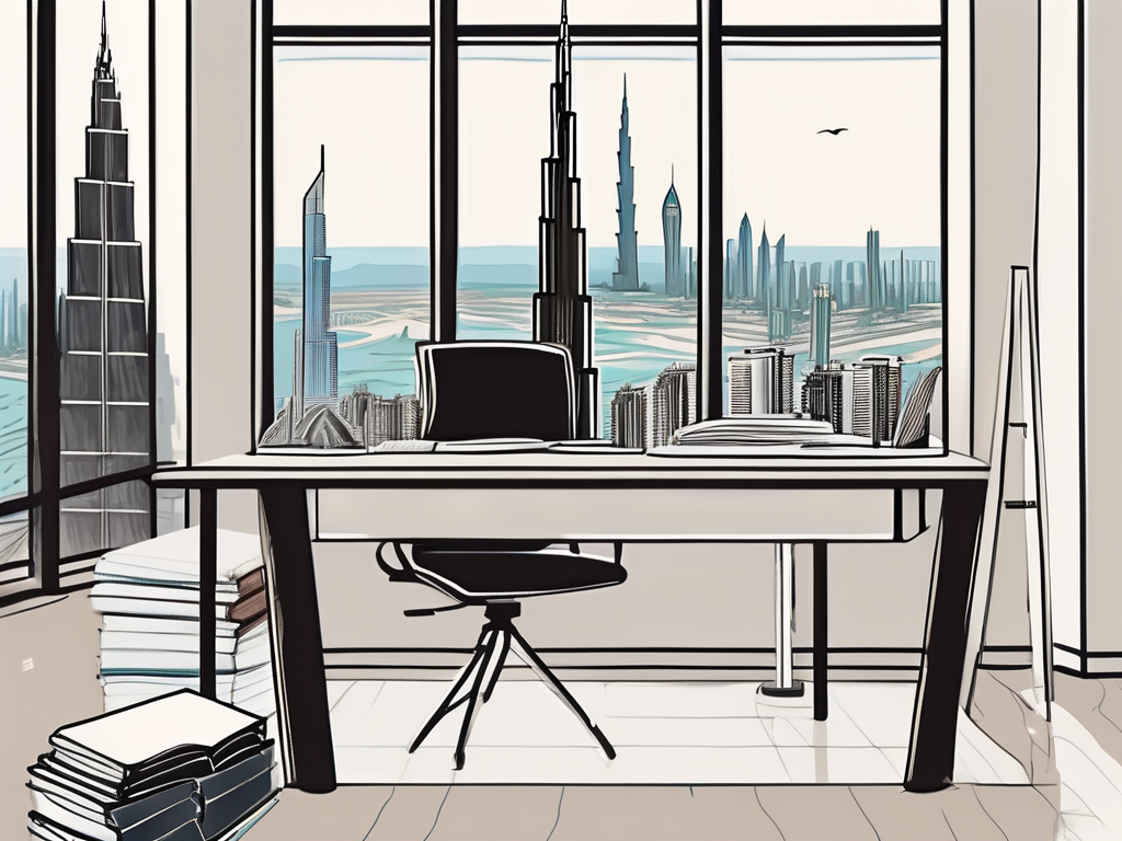 A classroom setting with a teacher's desk