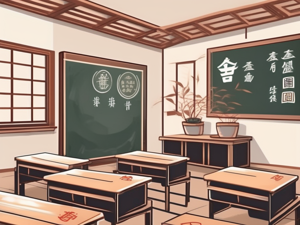 A classroom setting in china with two chalkboards showing different teaching strategies