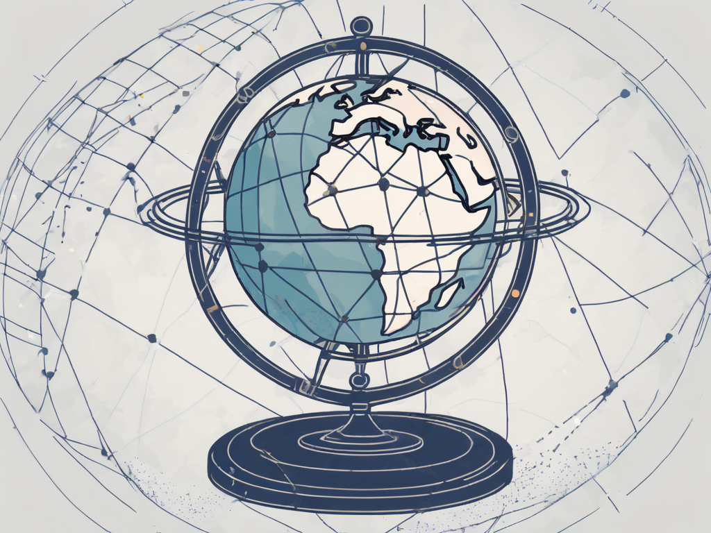 A globe with dotted lines connecting various countries