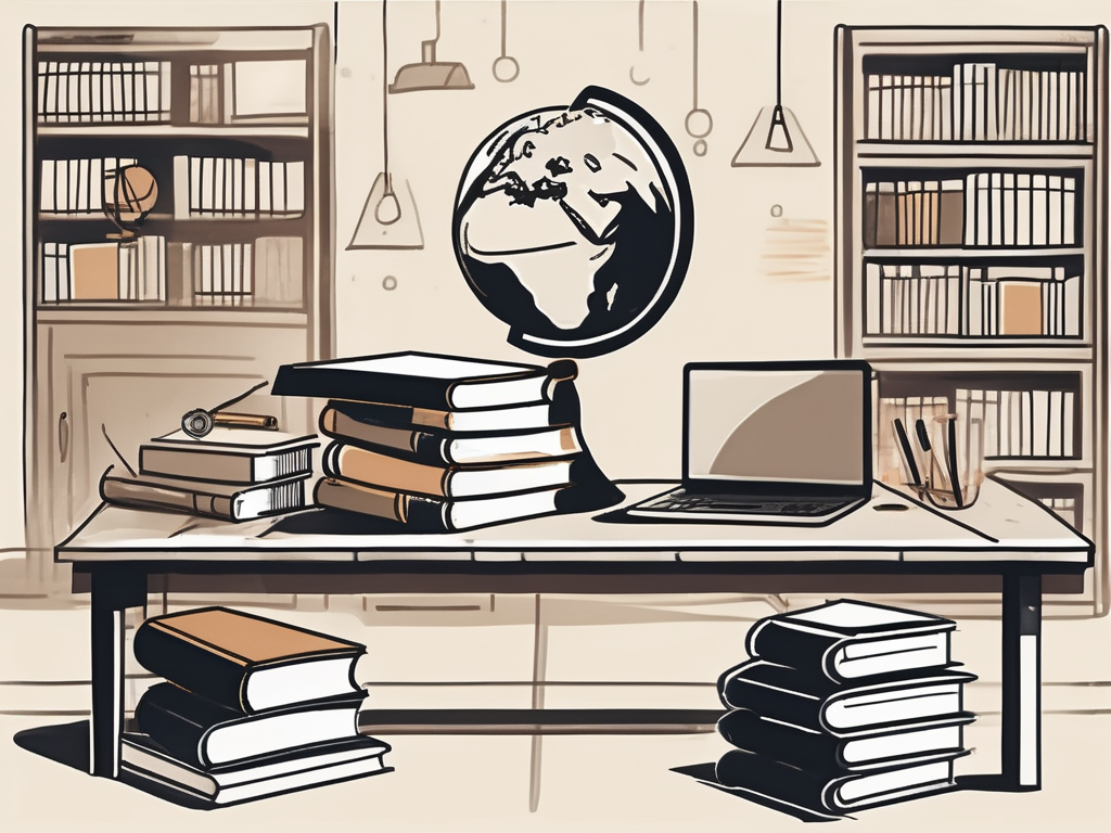 A classroom setting with various educational tools like books