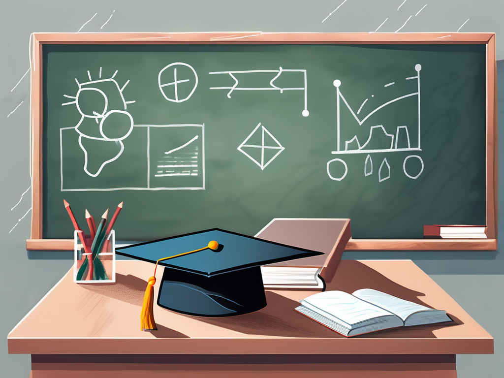A classroom setting in china with a chalkboard displaying five symbols representing powerful teaching techniques