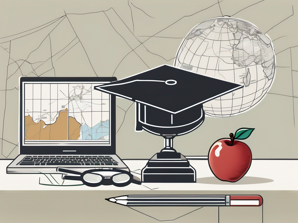 A teacher's desk with a textbook