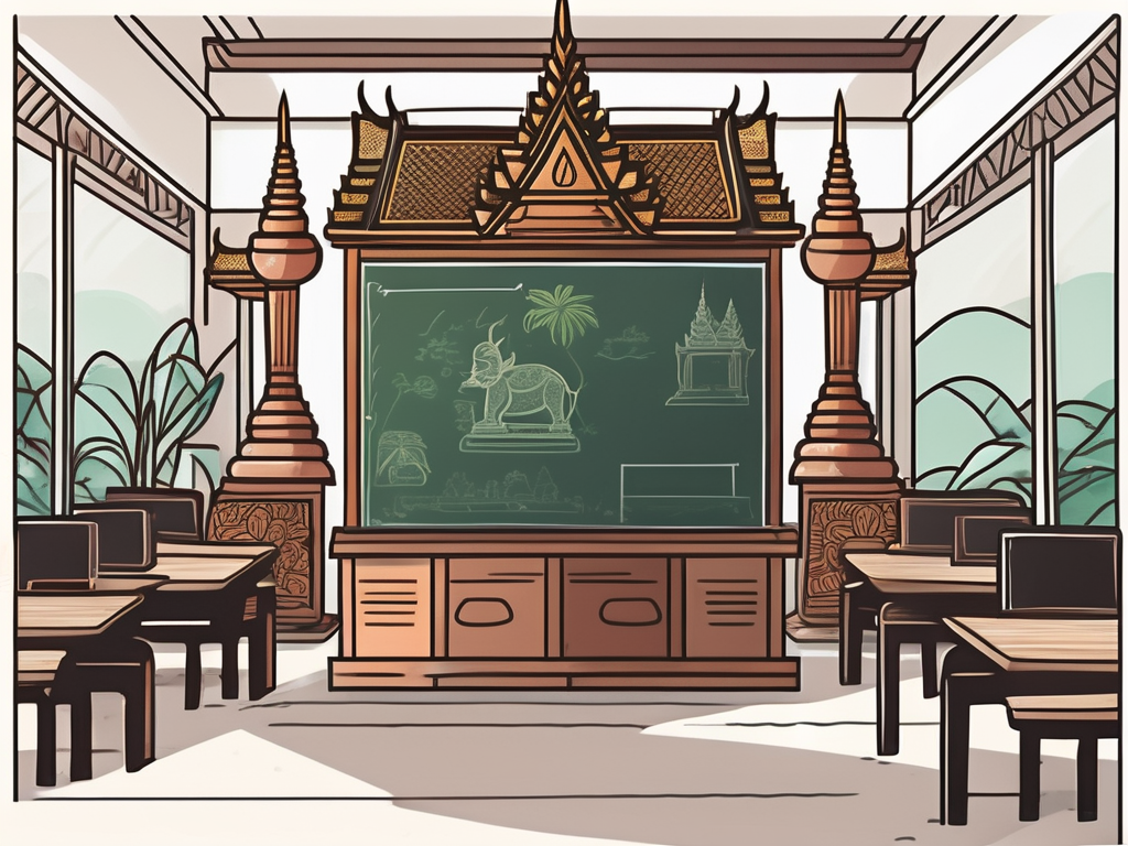 A typical vietnamese classroom setting with a chalkboard
