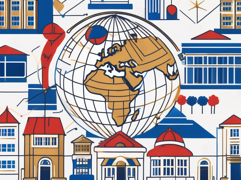 A globe with various international school buildings