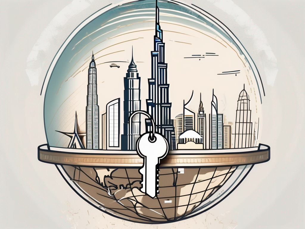 A symbolic key unlocking a globe-shaped lock